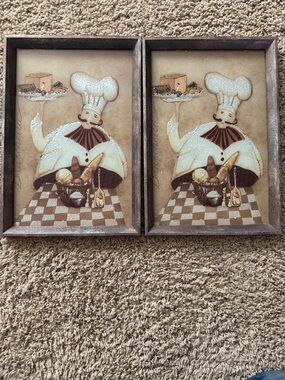 Rustic Chef Wall Art Pair - Brown Kitchen Decor